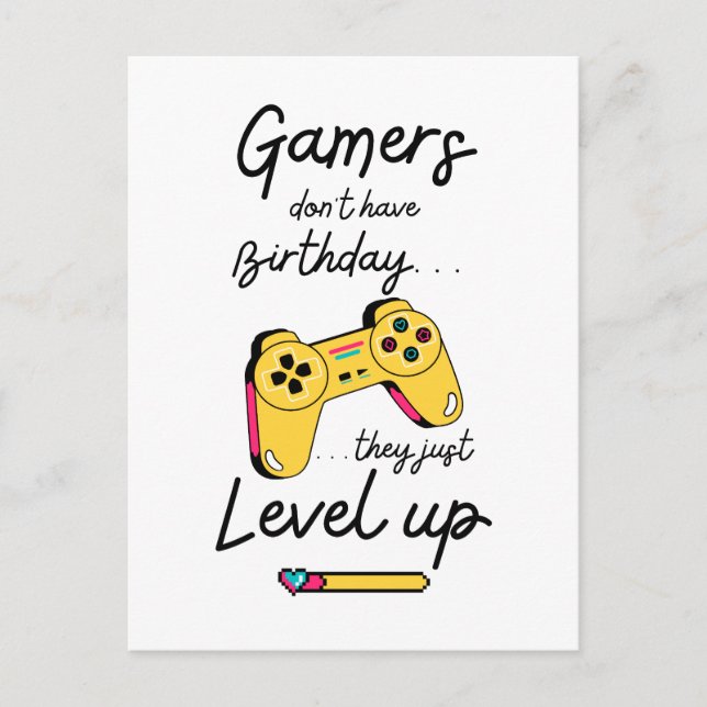"Gamers Level Up Birthday Card Design" Postkarte (Vorderseite)
