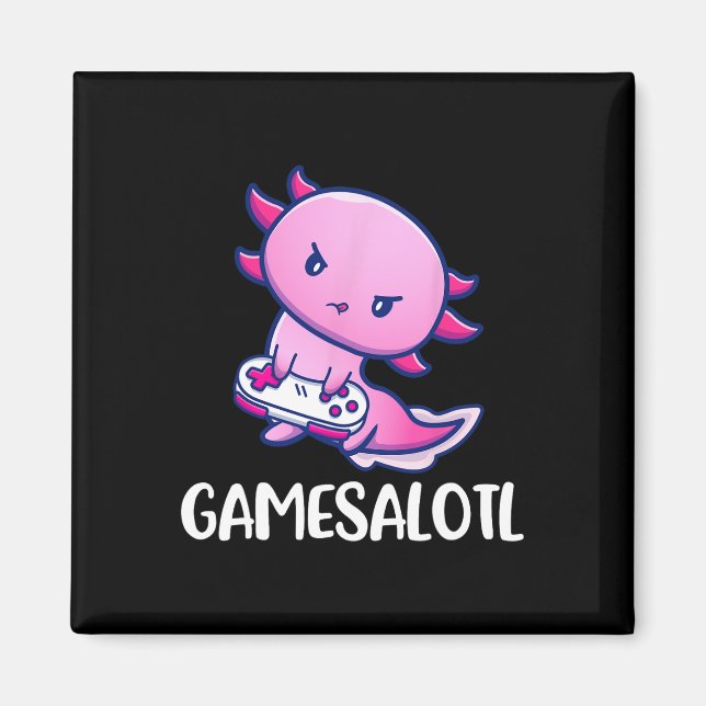 Gamesalotl Axolotl Cute Playing Video Game Magnet (Vorne)