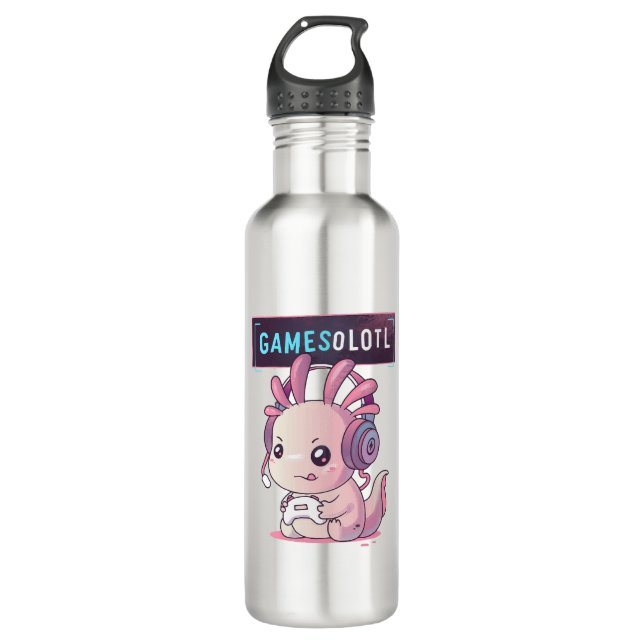 Gamesolotl - Axolotl Gamer Edelstahlflasche (Vorderseite)