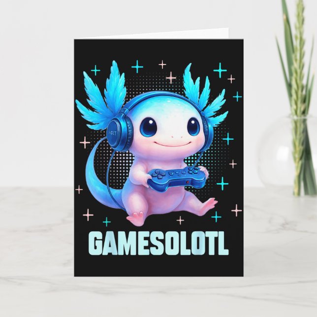 Gamesolotl Axolotl Video Gamer Kawaii Anime Boys T Karte (Vorderseite)