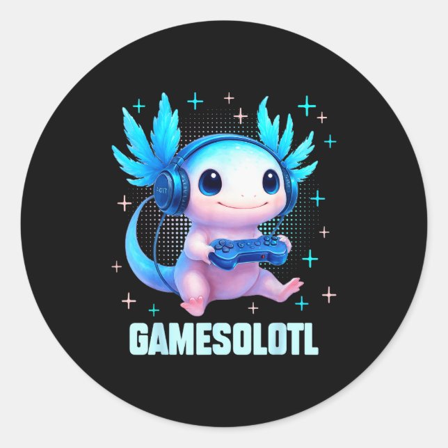 Gamesolotl Axolotl Video Gamer Kawaii Anime Boys T Runder Aufkleber (Vorderseite)