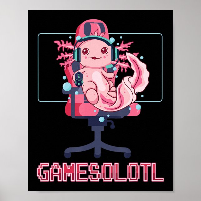 Gamesolotl Axolotl Video Gamer Kawaii Anime Gaming Poster (Vorne)
