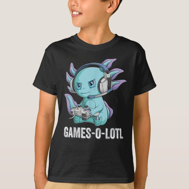 Gamesolotl Axolotl Video Gamer Kawaii Anime Jungs T-Shirt (Vorderseite)
