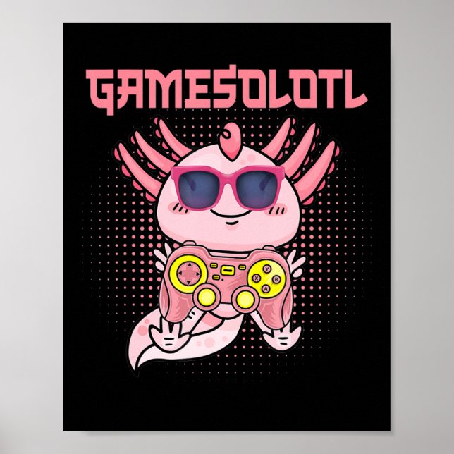 Gamesolotl Axolotl Video Gamer Kawaii Anime Kids B Poster (Vorne)