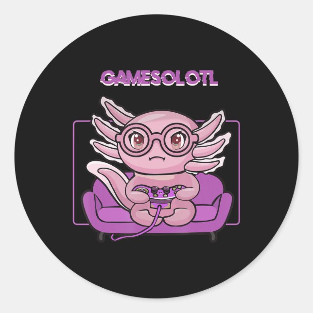 Gamesolotl Axolotl Video Gamer Kawaii Pastel Goth Runder Aufkleber (Vorderseite)