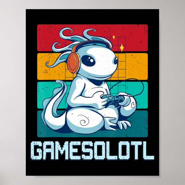 Gamesolotl Niedlich Axolotl Video Gamer Kawaii Ani Poster (Vorne)