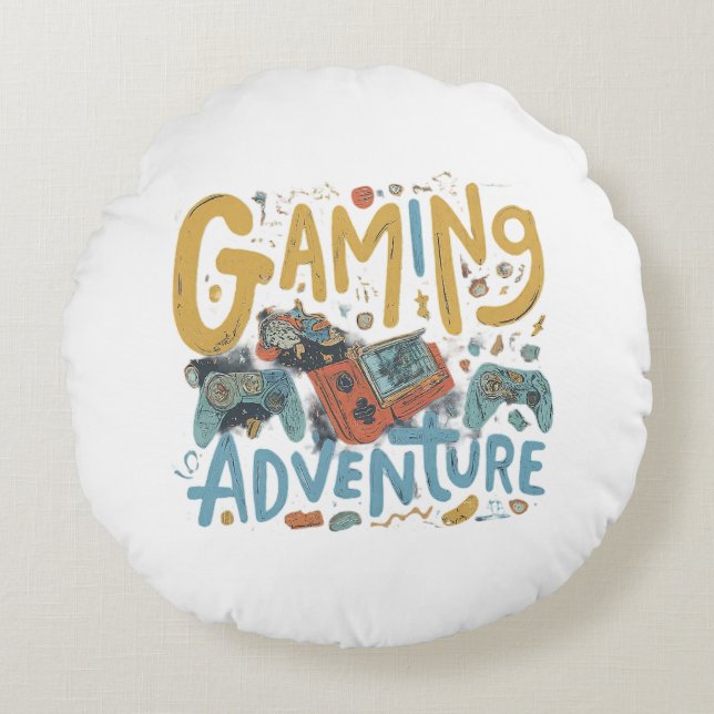 Gaming Adventure Rundes Kissen (Vorderseite)