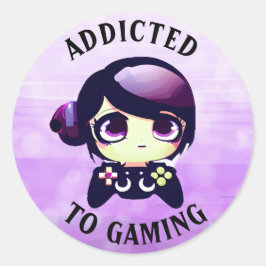 Gaming angepasst | Niedlich Kawaii Girl Gamer Runder Aufkleber