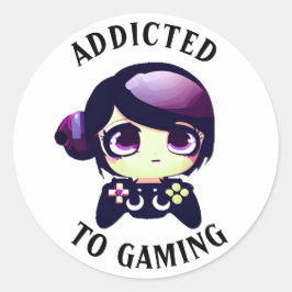 Gaming angepasst | Niedlich Kawaii Girl Gamer Runder Aufkleber