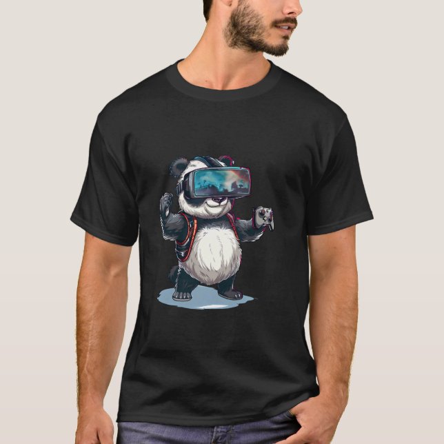 Gaming Animals - Panda Bären spielen Console Video T-Shirt (Vorderseite)