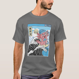 Gaming Axolotl Surfing Kanagawa Wave Pastel Kawaii T-Shirt