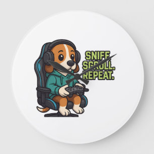Gaming Beagle Cartoon Kapuzenpullover Gamer Hund D Große Wanduhr
