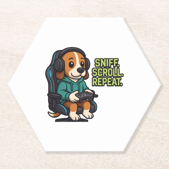 Gaming Beagle Cartoon Kapuzenpullover Gamer Hund D Untersetzer (Vorderseite)