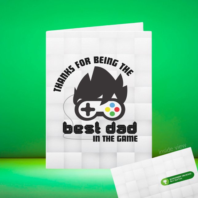 Gaming Bester Vater im Grußspiel Karte (Best Dad in the Game Black, White, Grey Video Game Folding Greeting Card for Birthday / Father's Day)