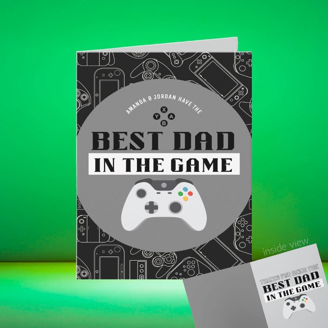 Gaming bester Vater im Personalisierten Spiel Karte (Best Dad in the Game Black, White, Grey Video Game Folding Greeting Card for Birthday / Father's Day)