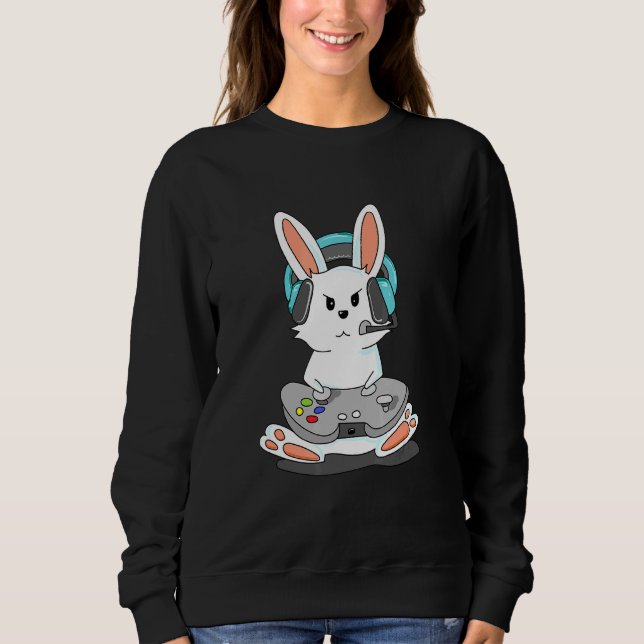 Gaming Bunny Player Headphone Gamepad Sweatshirt (Vorderseite)