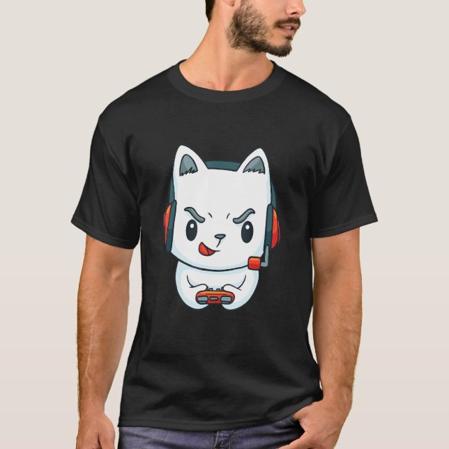 Gaming Cat Headset Controller Teens Boys Girls T-Shirt (Vorderseite)