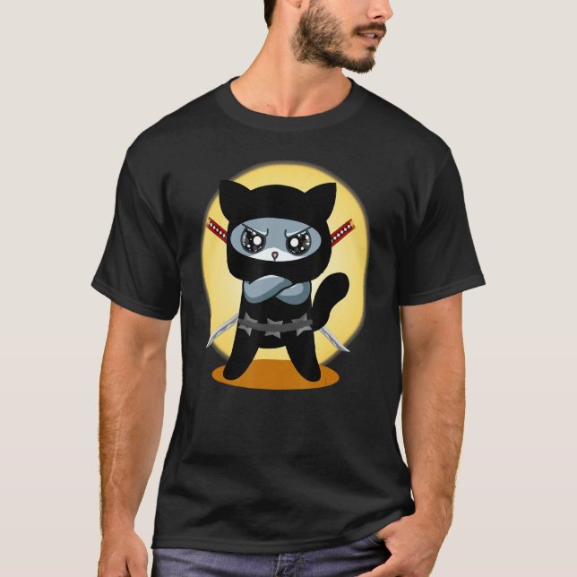 Gaming Cat Ninja mit Ninjato Katana Evil Gaming C T-Shirt (Vorderseite)
