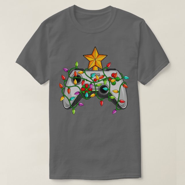 Gaming Christmas Tree Lights Video Game Controller T-Shirt (Design vorne)