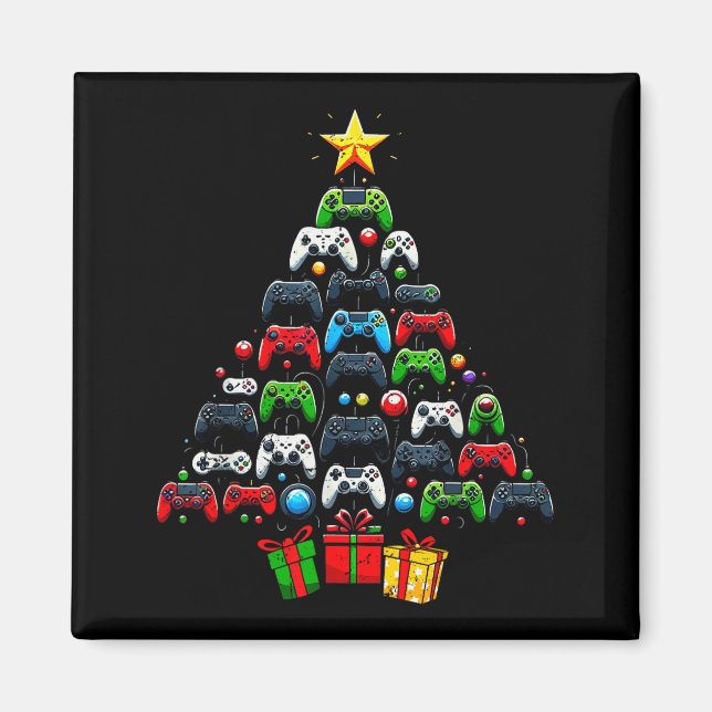 Gaming Controllers Christmas Tree Funny Gamer Boys Magnet (Vorne)