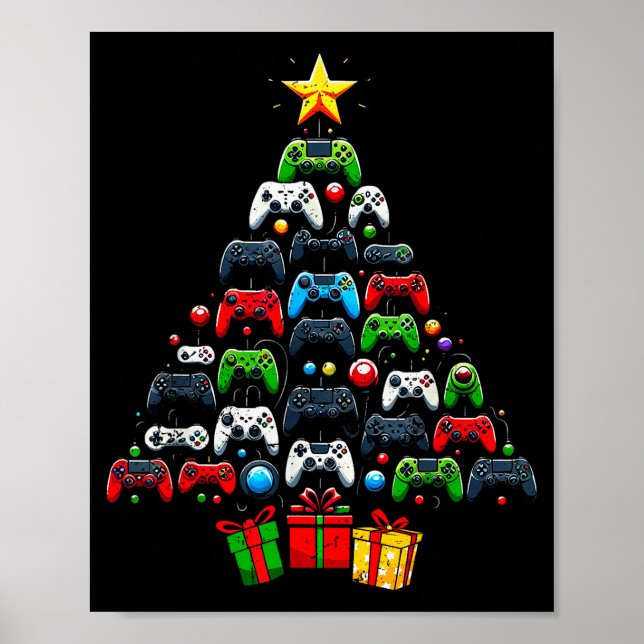 Gaming Controllers Christmas Tree Funny Gamer Boys Poster (Vorne)