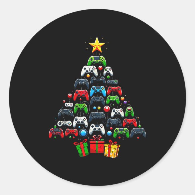 Gaming Controllers Christmas Tree Funny Gamer Boys Runder Aufkleber (Vorderseite)