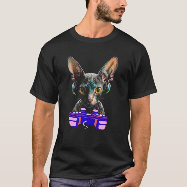 Gaming Cornish Rex Cat Player Animal Video Gamer M T-Shirt (Vorderseite)