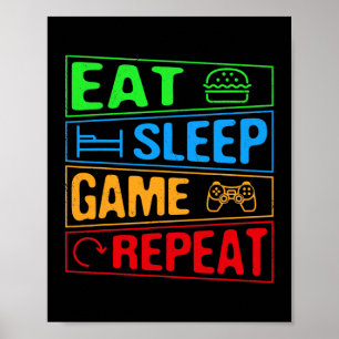 Gaming Essen Schlaf Spiel Wiederholen Geschenk Mul Poster