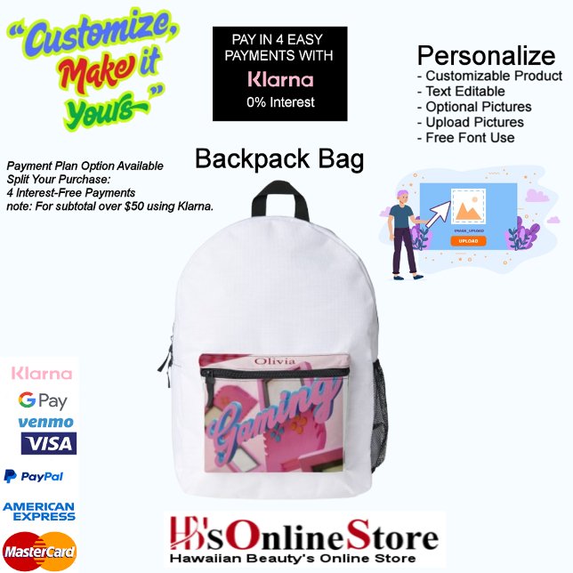 Gaming for Girls Backpack Anpassbarer Name Bedruckter Rucksack (Gaming for Girls Backpack Print Cut Sew School Bag.)