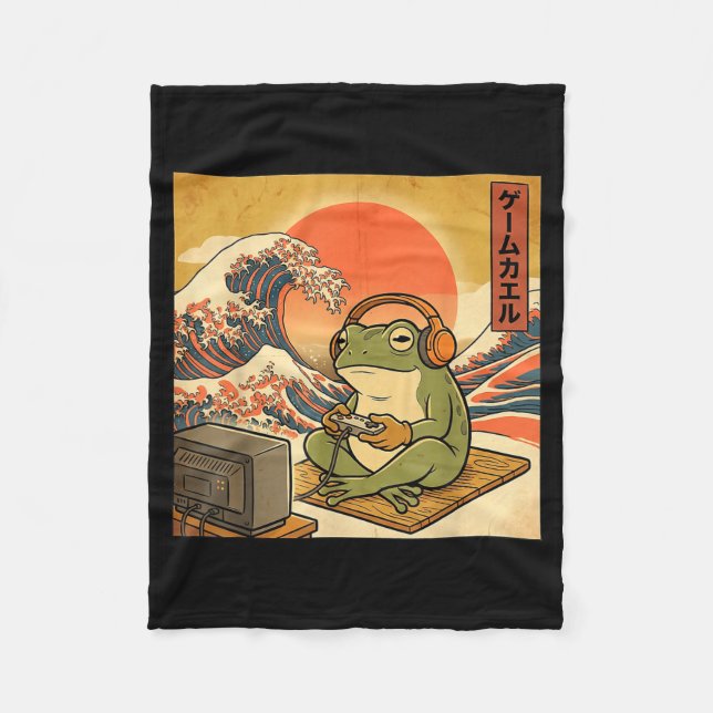 Gaming Frog Art Ukiyo-e Japanese Gamer Anime Men W Fleecedecke (Vorderseite)