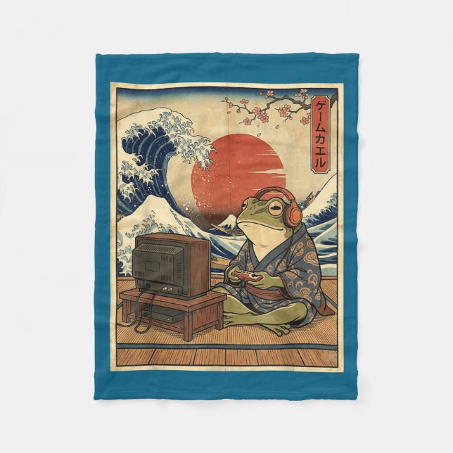 Gaming Frog Art Ukiyo-e Japanese Gamer Anime Men W Fleecedecke (Vorderseite)