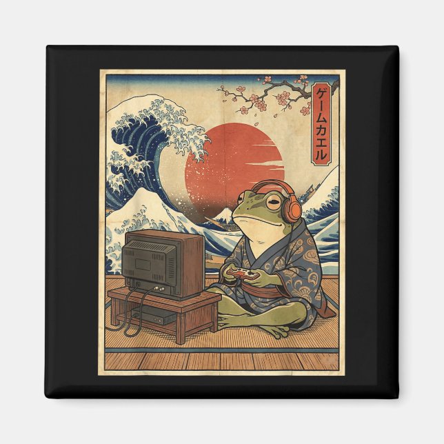 Gaming Frog Art Ukiyo-e Japanese Gamer Anime Men W Magnet (Vorne)