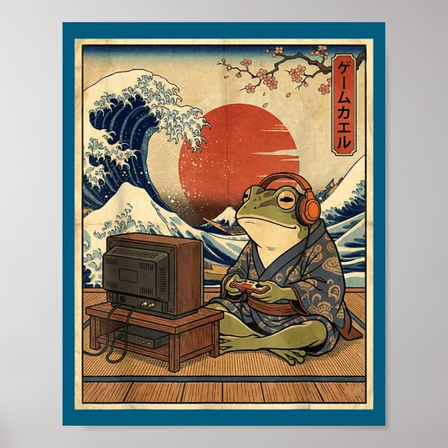 Gaming Frog Art Ukiyo-e Japanese Gamer Anime Men W Poster (Vorne)