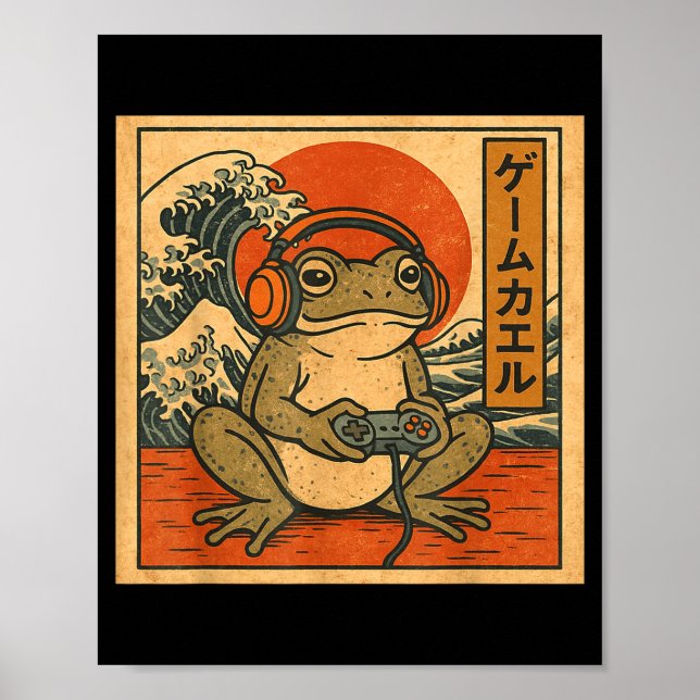 Gaming Frog Art Ukiyo-e Japanese Gamer Anime Men W Poster (Vorne)