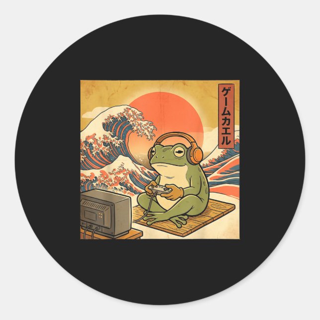 Gaming Frog Art Ukiyo-e Japanese Gamer Anime Men W Runder Aufkleber (Vorderseite)