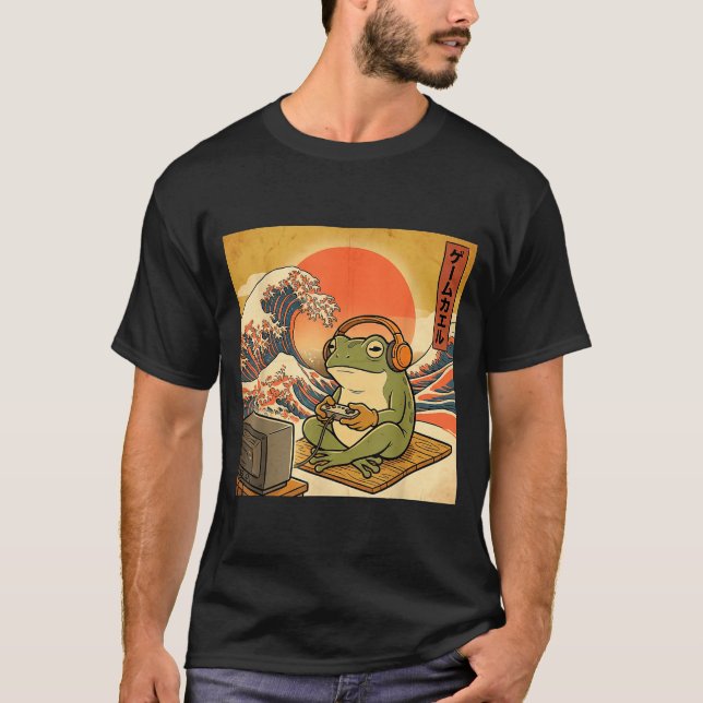 Gaming Frog Art Ukiyo-e Japanese Gamer Anime Men W T-Shirt (Vorderseite)