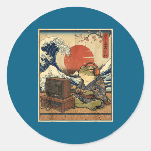 Gaming-Frosch-Kunst Ukiyo-e Japanischer Gamer Anim Runder Aufkleber