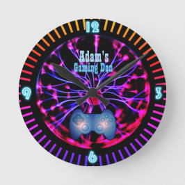 GAMING Gamers DEN Room Clock Neon individuell anpa Runde Wanduhr