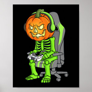 Gaming Halloween Skeleton Kürbislaterne Gamer Boy Poster