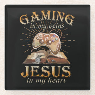 Gaming in meinen Adern Jesus in meinem Herzen Glasuntersetzer