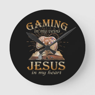 Gaming in meinen Adern Jesus in meinem Herzen Runde Wanduhr