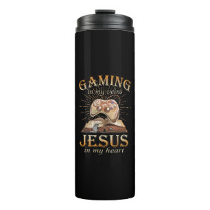 Gaming in meinen Adern Jesus in meinem Herzen Thermosbecher