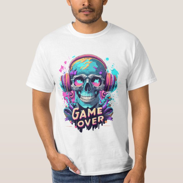 Gaming-Kopfhörer-Cartoon-Design T-Shirt (Vorderseite)