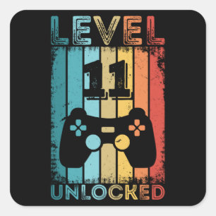 Gaming Level 11 freigeschaltet 11. Geburtstagsgesc Quadratischer Aufkleber