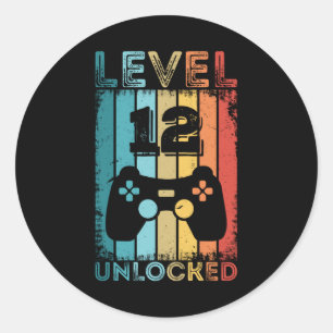 Gaming-Level 12 freigeschaltet 12. Geburtstagsgesc Runder Aufkleber
