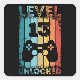 Gaming Level 13 freigeschaltet 13. Geburtstagsgesc Quadratischer Aufkleber