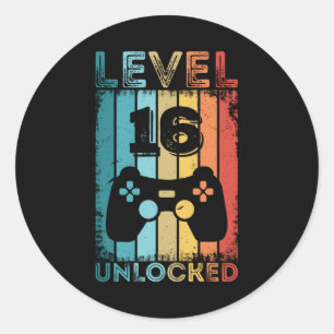 Gaming Level 16 Freigeschaltet 16. Geburtstagsgesc Runder Aufkleber