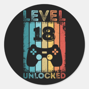 Gaming Level 18 freigeschaltet 18. Geburtstagsgesc Runder Aufkleber