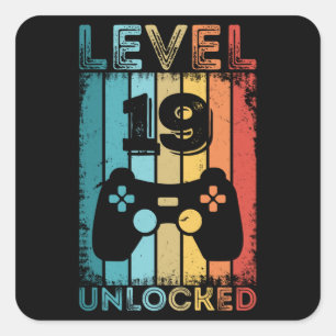Gaming Level 19 freigeschaltet 19. Geburtstagsgesc Quadratischer Aufkleber