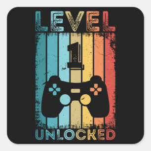 Gaming Level 1 Freigeschaltet 1. Geburtstagsgesche Quadratischer Aufkleber